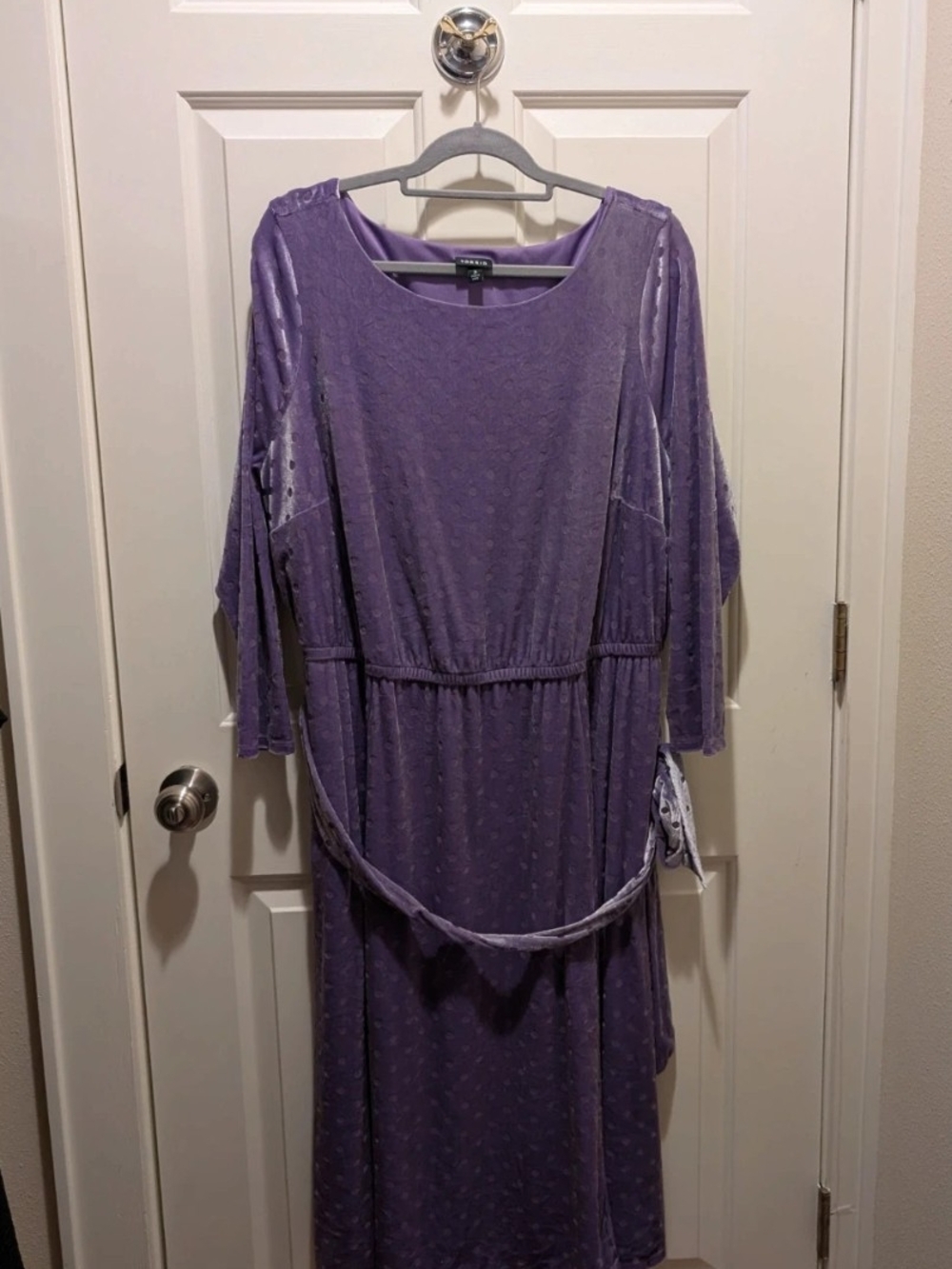 Torrid Purple Velvet Women’s Textured Midi Dress with Tie Waist